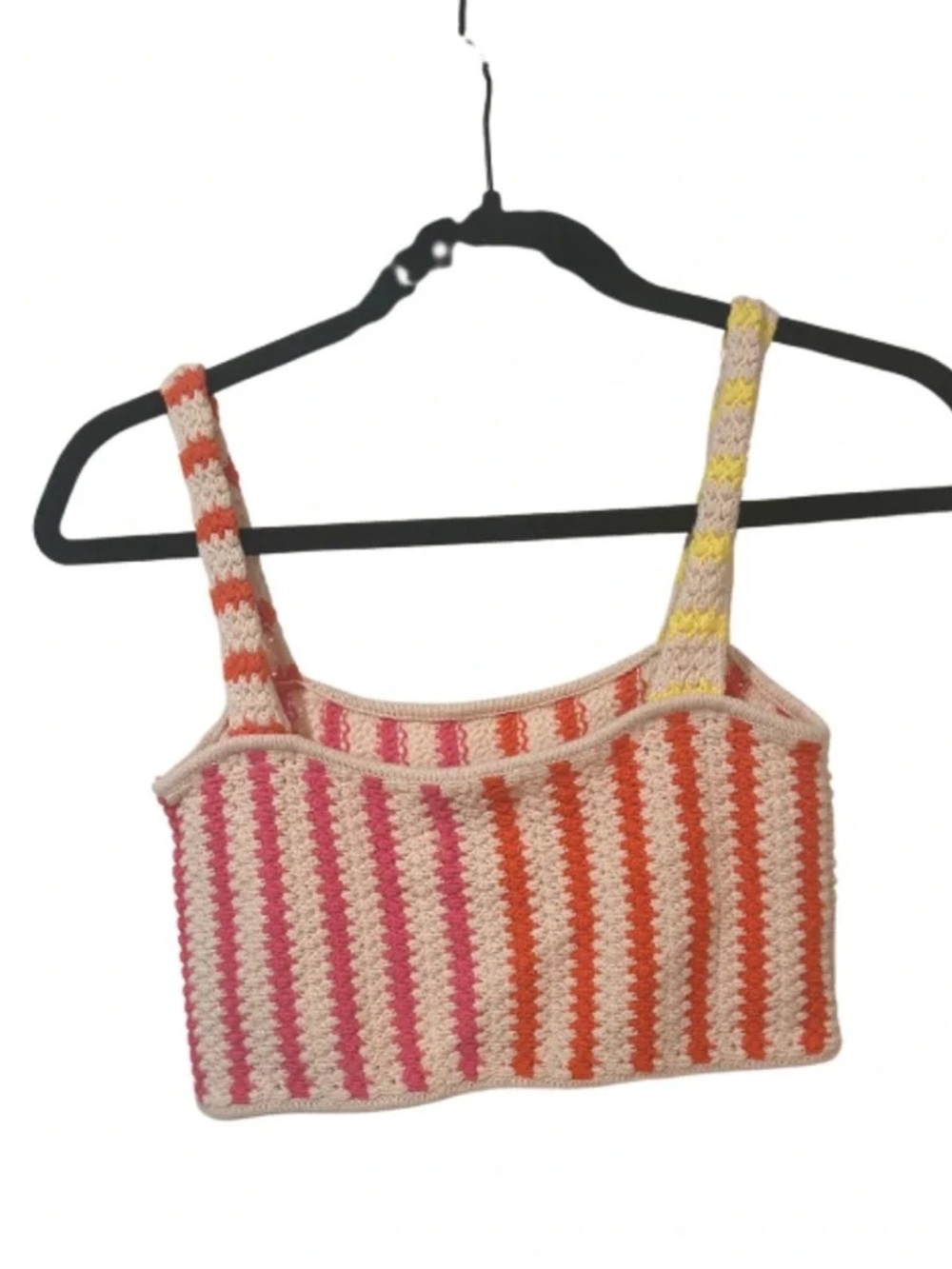 Striped Crochet Crop Tank Top - Pink & Orange